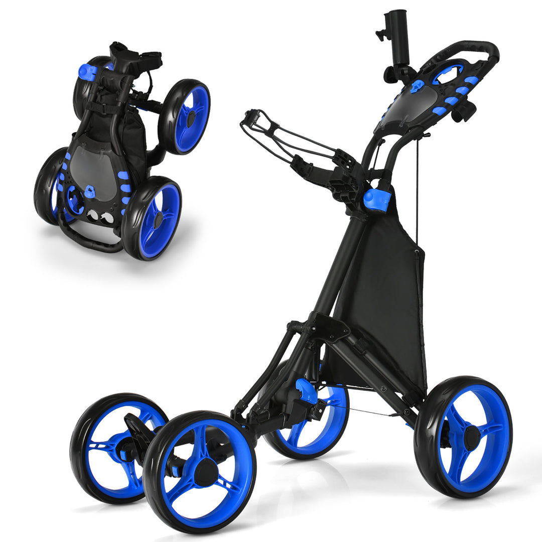 4 Wheels Foldable Golf Push Pull Cart Trolley w/ Brake Waterproof Bag Image 3