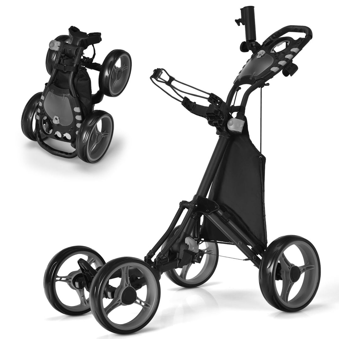 4 Wheels Foldable Golf Push Pull Cart Trolley w/ Brake Waterproof Bag Image 1