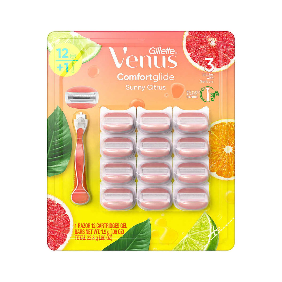 Gillette Venus Comfort Glide Sunny Citrus 1 Razor + 12 Cartridges Gel Image 1