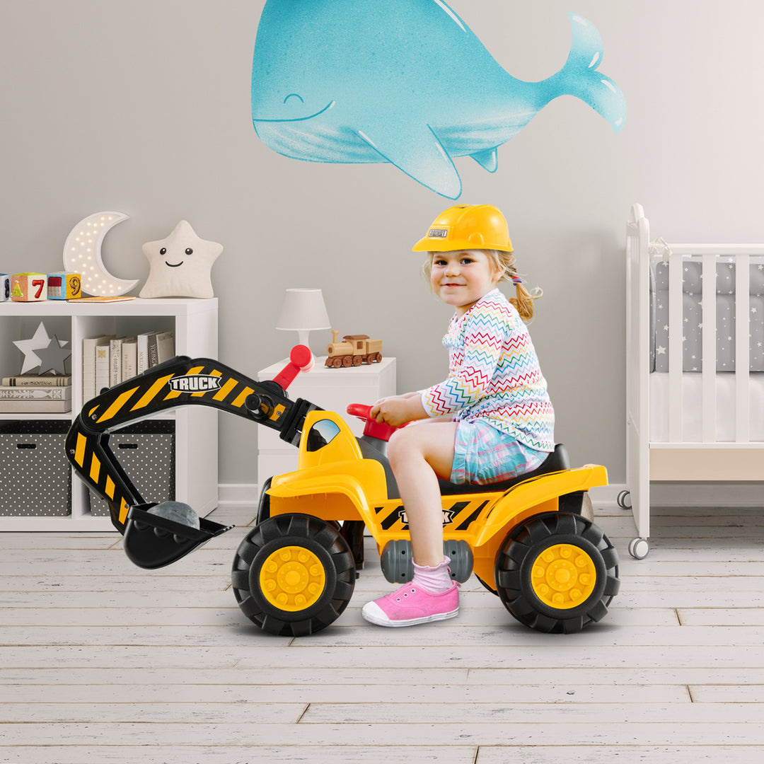 Kids Toddler Ride On Excavator Digger Truck Scooter Seat Storage w/SoundandHelmet Image 4