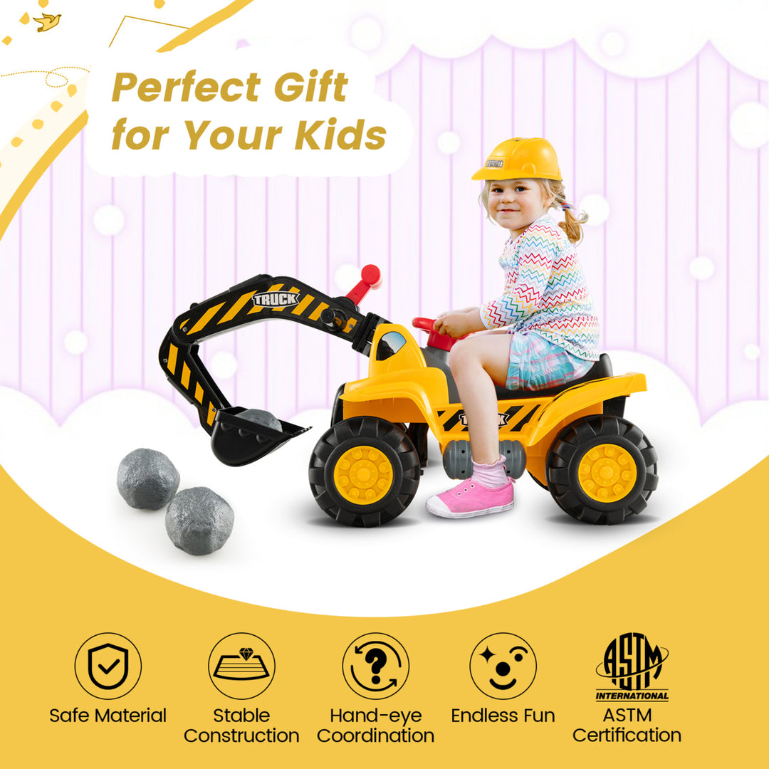 Kids Toddler Ride On Excavator Digger Truck Scooter Seat Storage w/SoundandHelmet Image 10