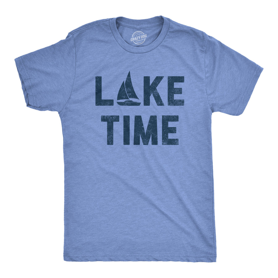 Mens Lake Time T Shirt Funny Vacation Getaway Boating Lovers Tee For Guys Image 1