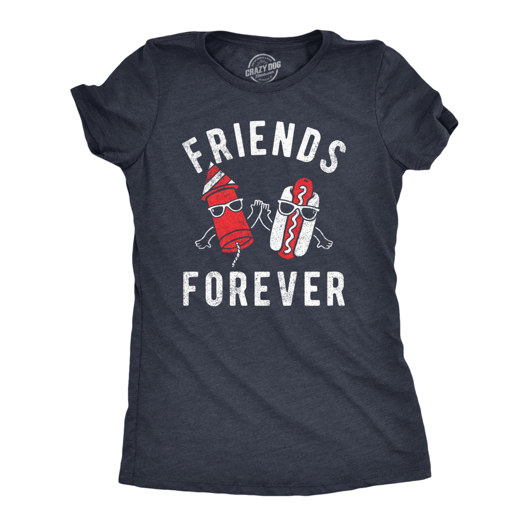 Womens Friends Forever Firecracker Hot Dog T Shirt Funny Fourth Of July Party Cookout Fireworks Tee For Ladies Image 1