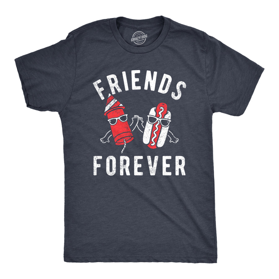 Mens Friends Forever Firecracker Hot Dog T Shirt Funny Fourth Of July Party Cookout Fireworks Tee For Guys Image 1