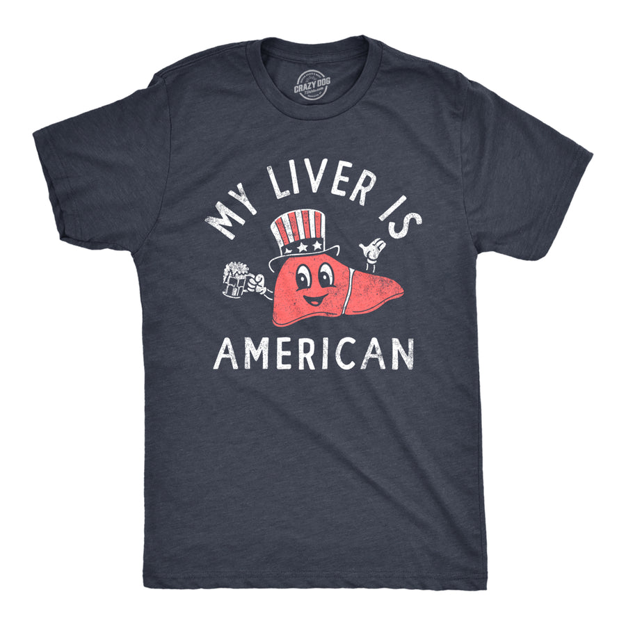 Mens My Liver Is American T Shirt Funny Fourth Of July Party Drinking Lovers Tee For Guys Image 1