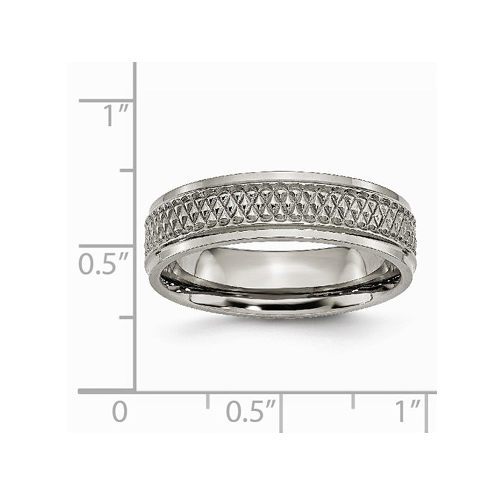 Mens Titanium Ridged Edge Weave 6mm Wedding Band Ring Image 4