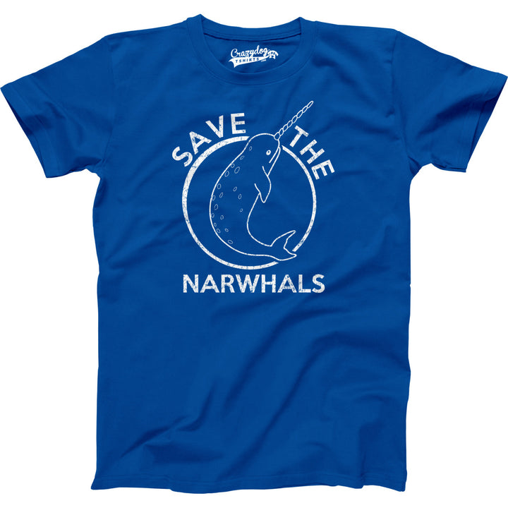 Mens Save The Narwhals T Shirt Funny Unicorn of the Sea Cute Cool Environmental Tees Image 3