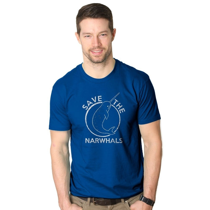 Mens Save The Narwhals T Shirt Funny Unicorn of the Sea Cute Cool Environmental Tees Image 4