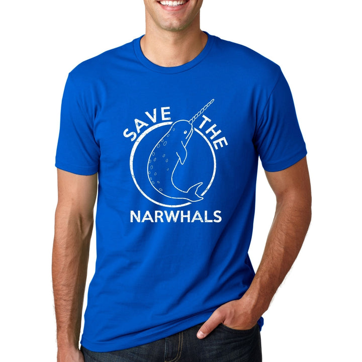 Mens Save The Narwhals T Shirt Funny Unicorn of the Sea Cute Cool Environmental Tees Image 6