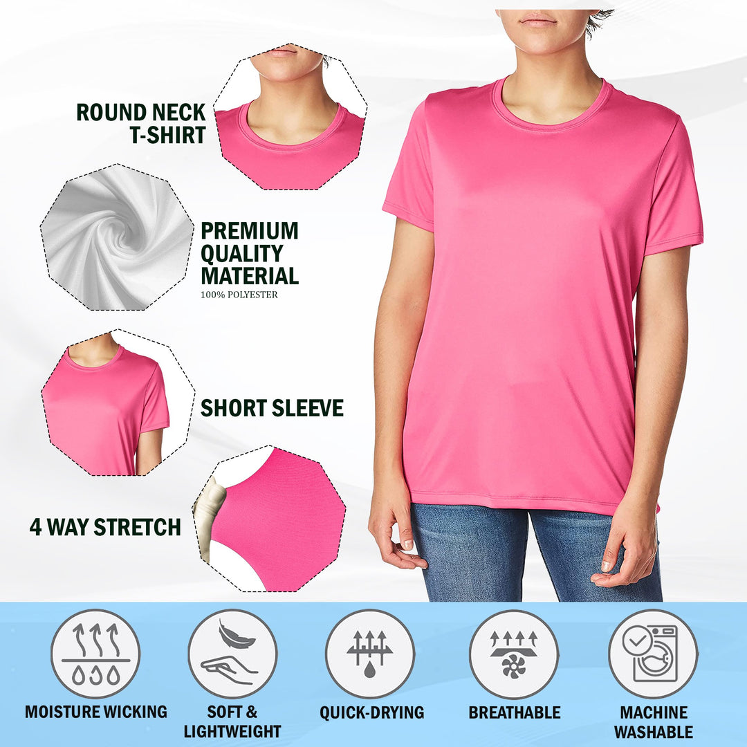 5-Pack Womens Cool Dri-Fit Short Sleeve T-Shirt Moisture-Wicking Solid Color Tee UPF50+ UV Protection Quick-Dry Active Image 4