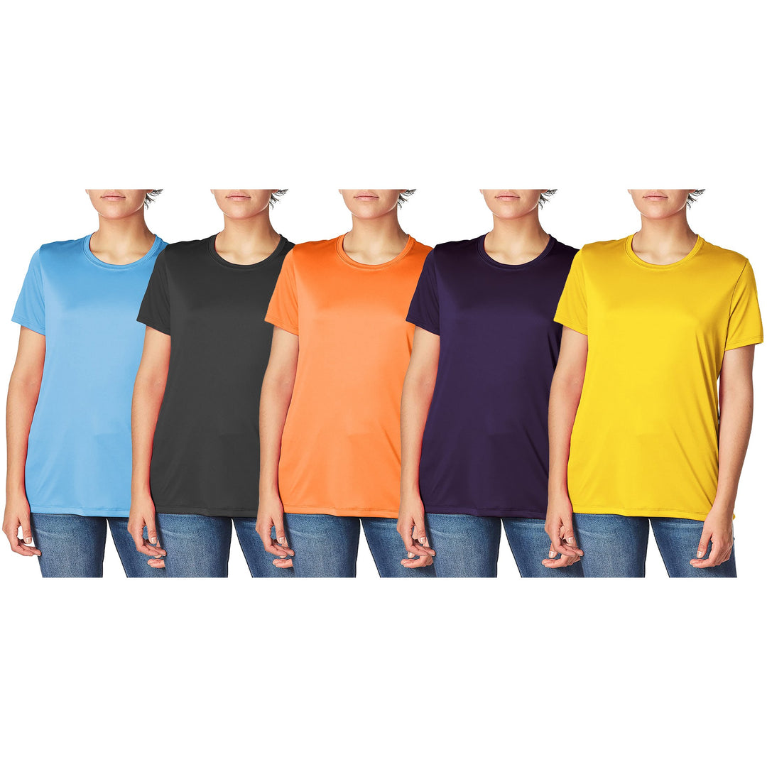 5-Pack Womens Cool Dri-Fit Short Sleeve T-Shirt Moisture-Wicking Solid Color Tee UPF50+ UV Protection Quick-Dry Active Image 3