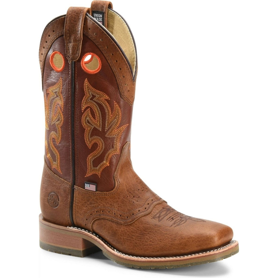Double-H Boots Men's Mickey Steel Toe 12" Domestic Wide Square Toe I.C.E. Roper Work Boot Brown - DH5400  BISON Image 1