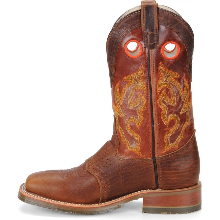 Double-H Boots Men's Mickey Steel Toe 12" Domestic Wide Square Toe I.C.E. Roper Work Boot Brown - DH5400  BISON Image 3