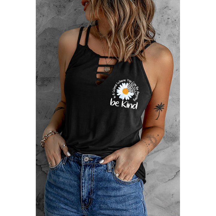 Women's Black be kind Daisy Graphic Print Strappy Tank Top Image 1