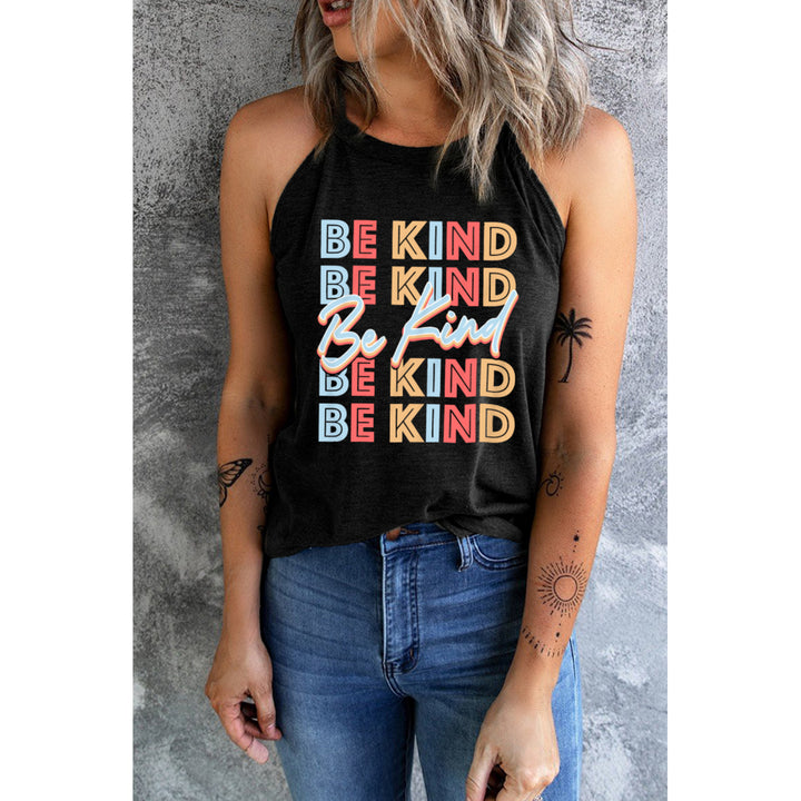 Women's Black Be Kind Graphic Round Neck Tank Top Image 1