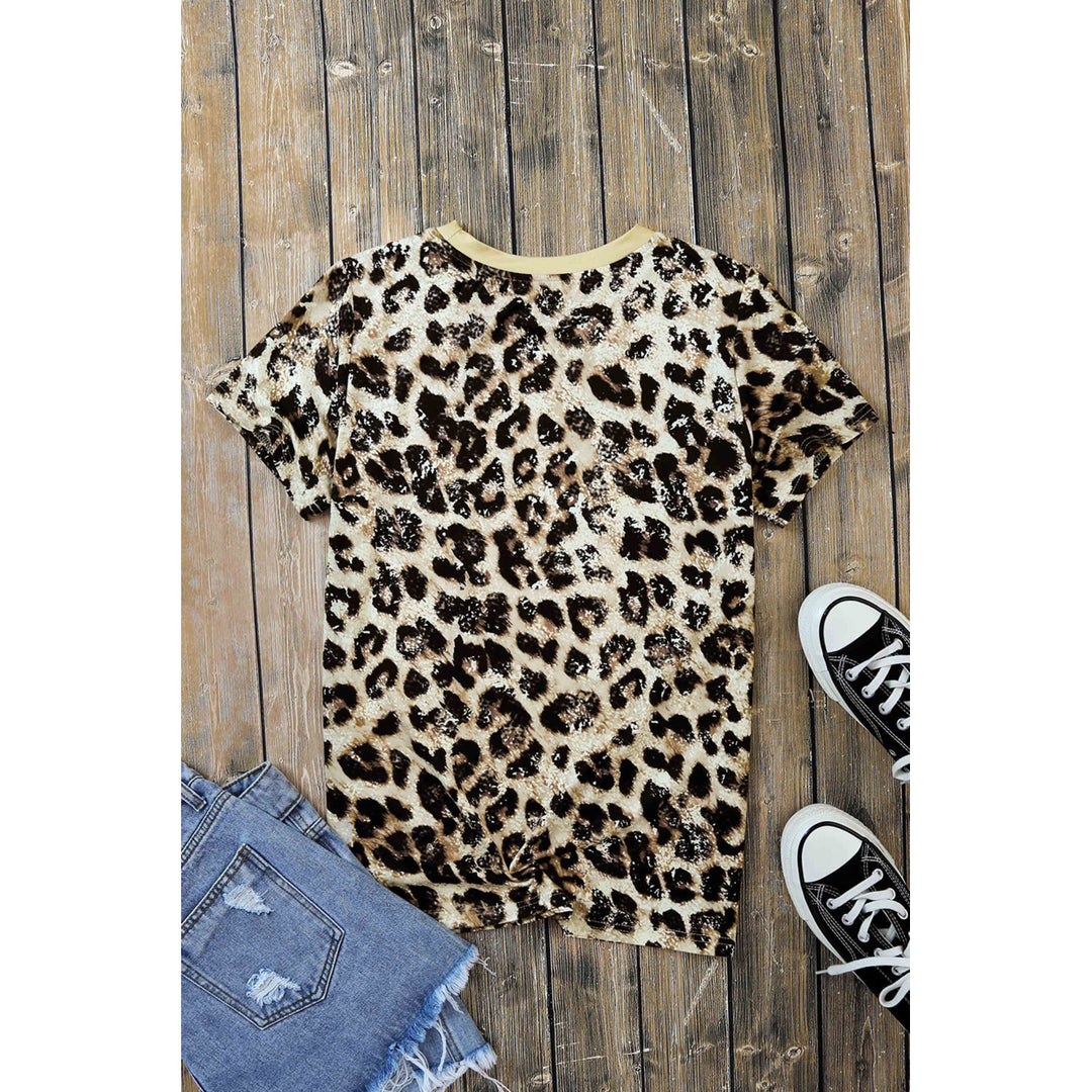 Womens BE Kind Leopard Heart Print Short Sleeve T Shirt Image 4