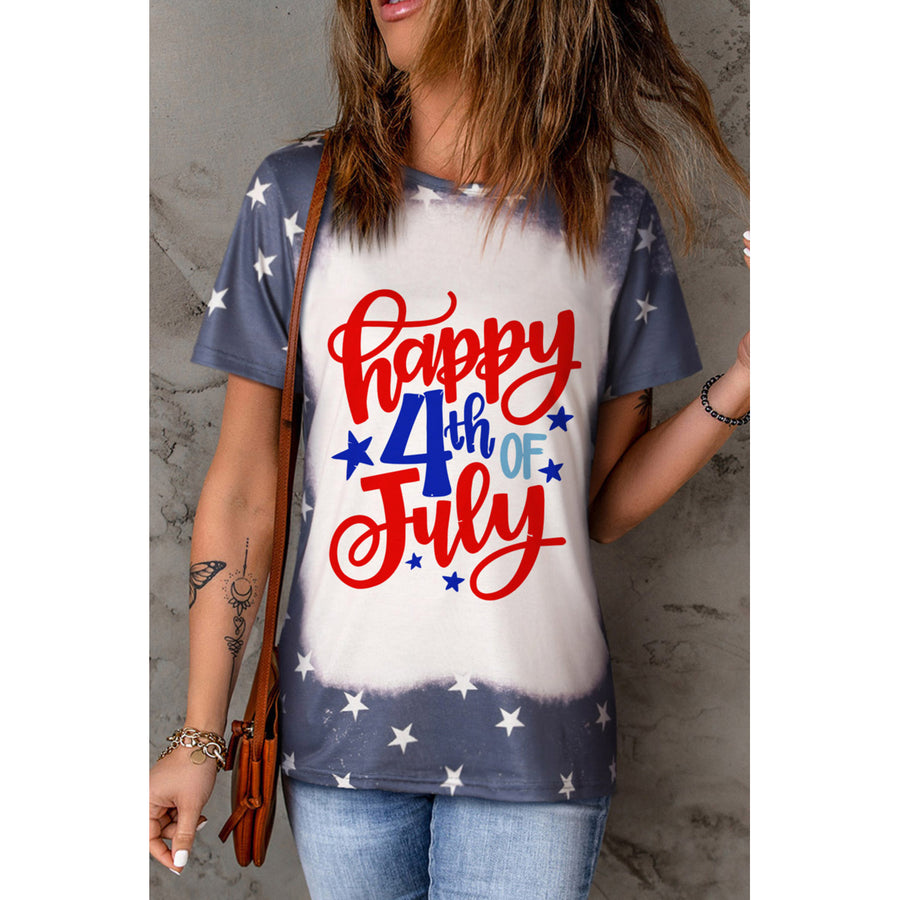 Womens Blue Happy 4th Of July Stars Print Short Sleeve T Shirt Image 1