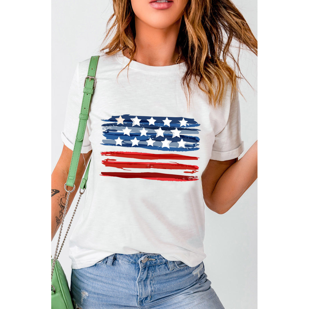 Women's White American Flag Graphic Short Sleeve Tee Image 1