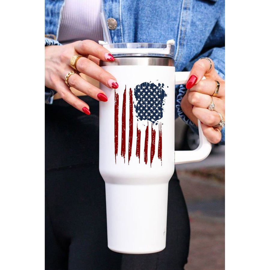 White American Flag Print Stainless Steel Portable Cup with Straw Image 1