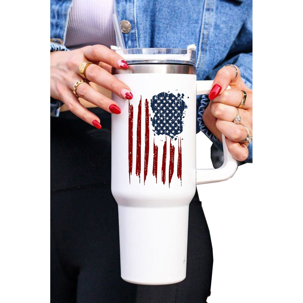 White American Flag Print Stainless Steel Portable Cup with Straw Image 2