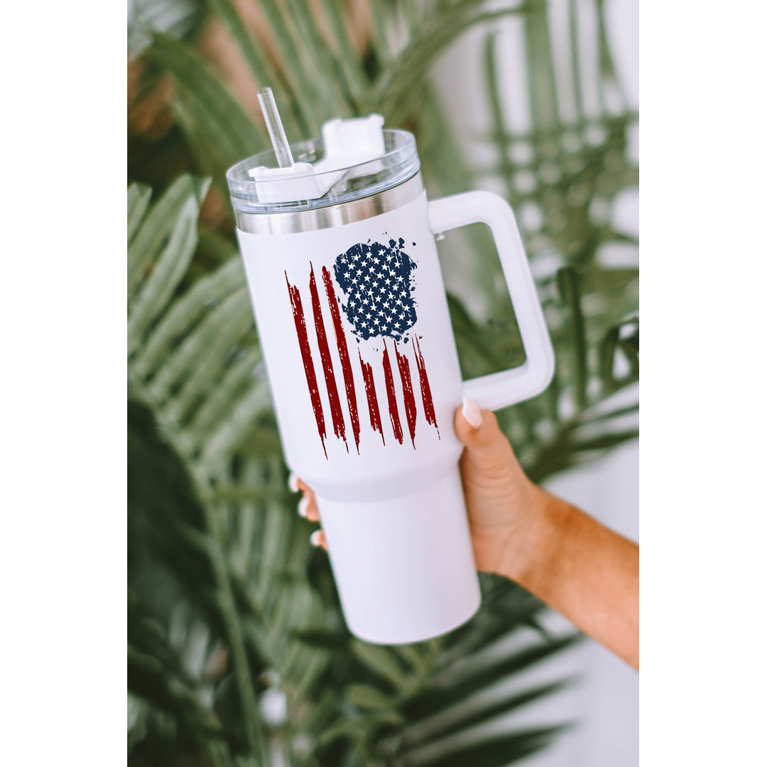 White American Flag Print Stainless Steel Portable Cup with Straw Image 3