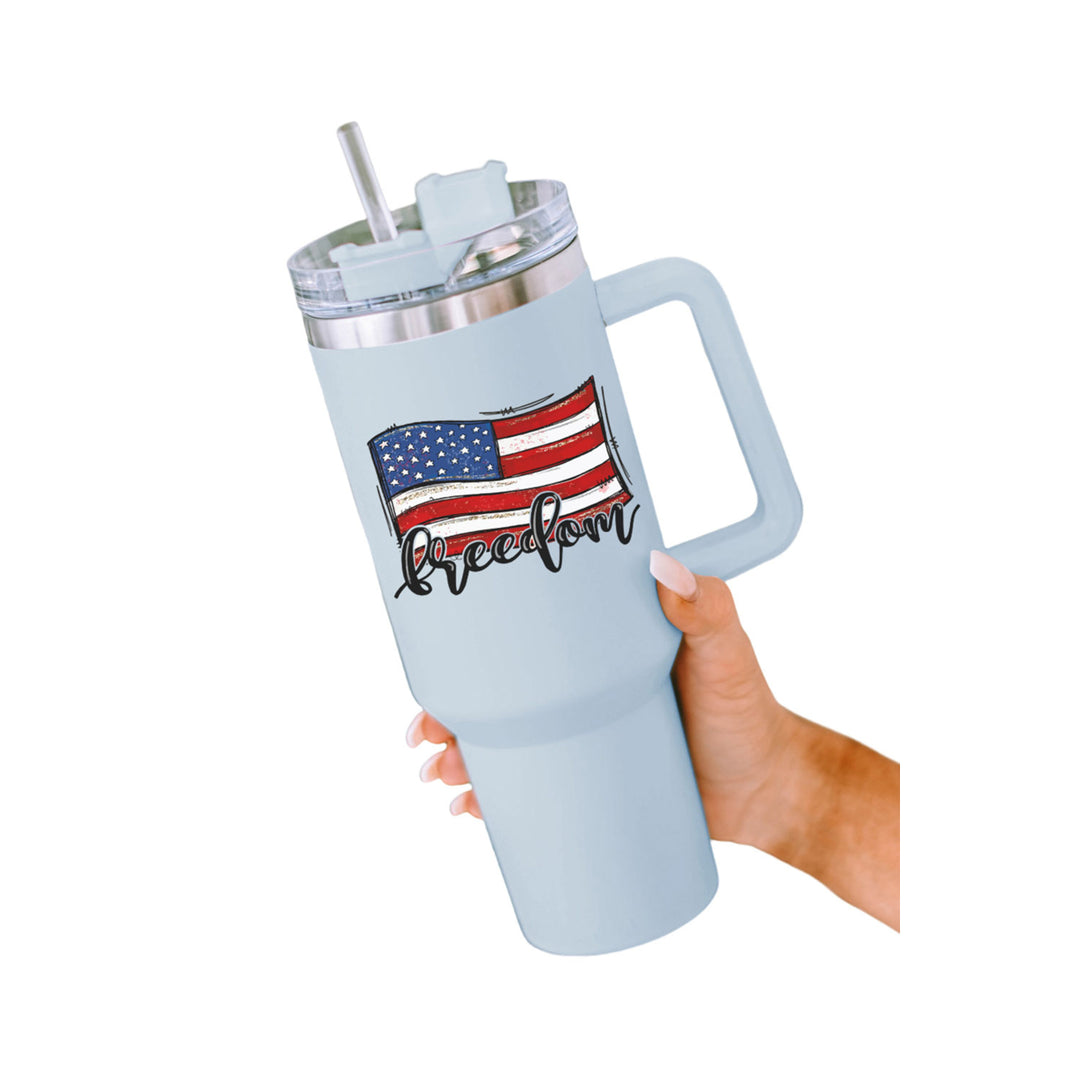 Sky Blue Freedom American Flag Print Stainless Steel Vacuum Cup Image 4