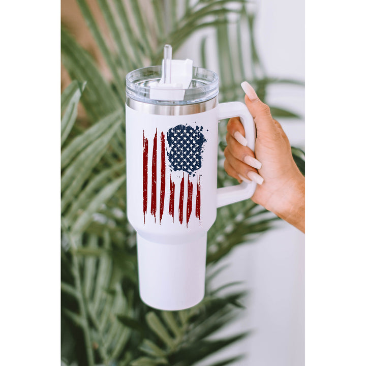 White American Flag Print Stainless Steel Portable Cup with Straw Image 4