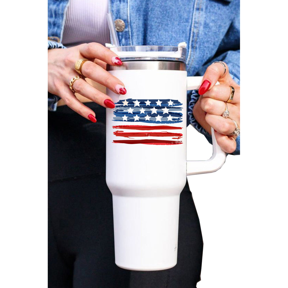White US Stars and Stripe Print Lid Straw Vacuum Cup 40oz Image 2