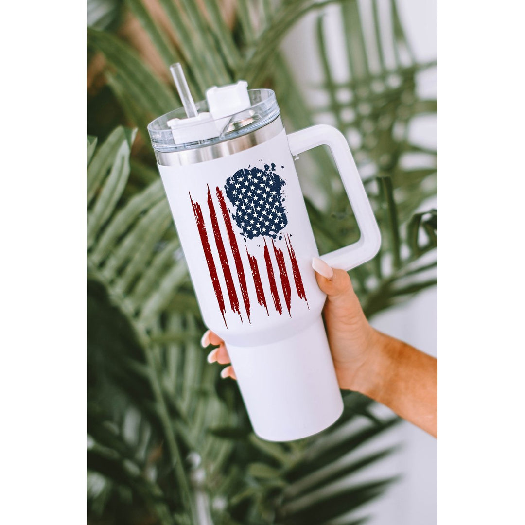White American Flag Print Stainless Steel Portable Cup with Straw Image 6