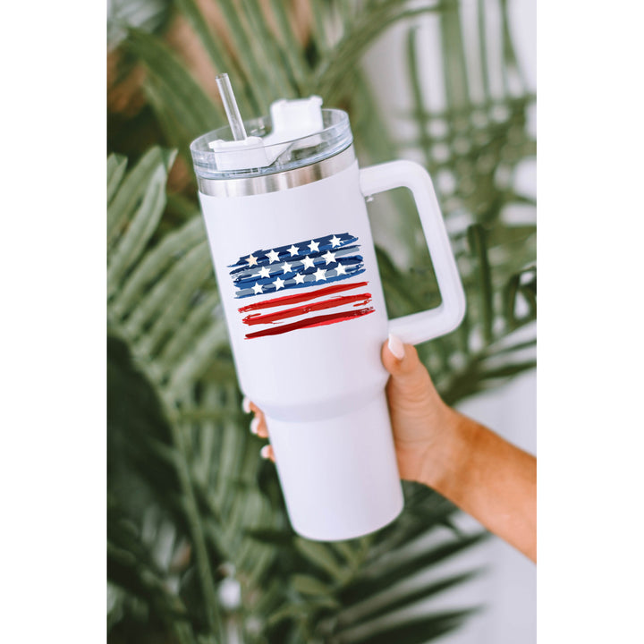 White US Stars and Stripe Print Lid Straw Vacuum Cup 40oz Image 3