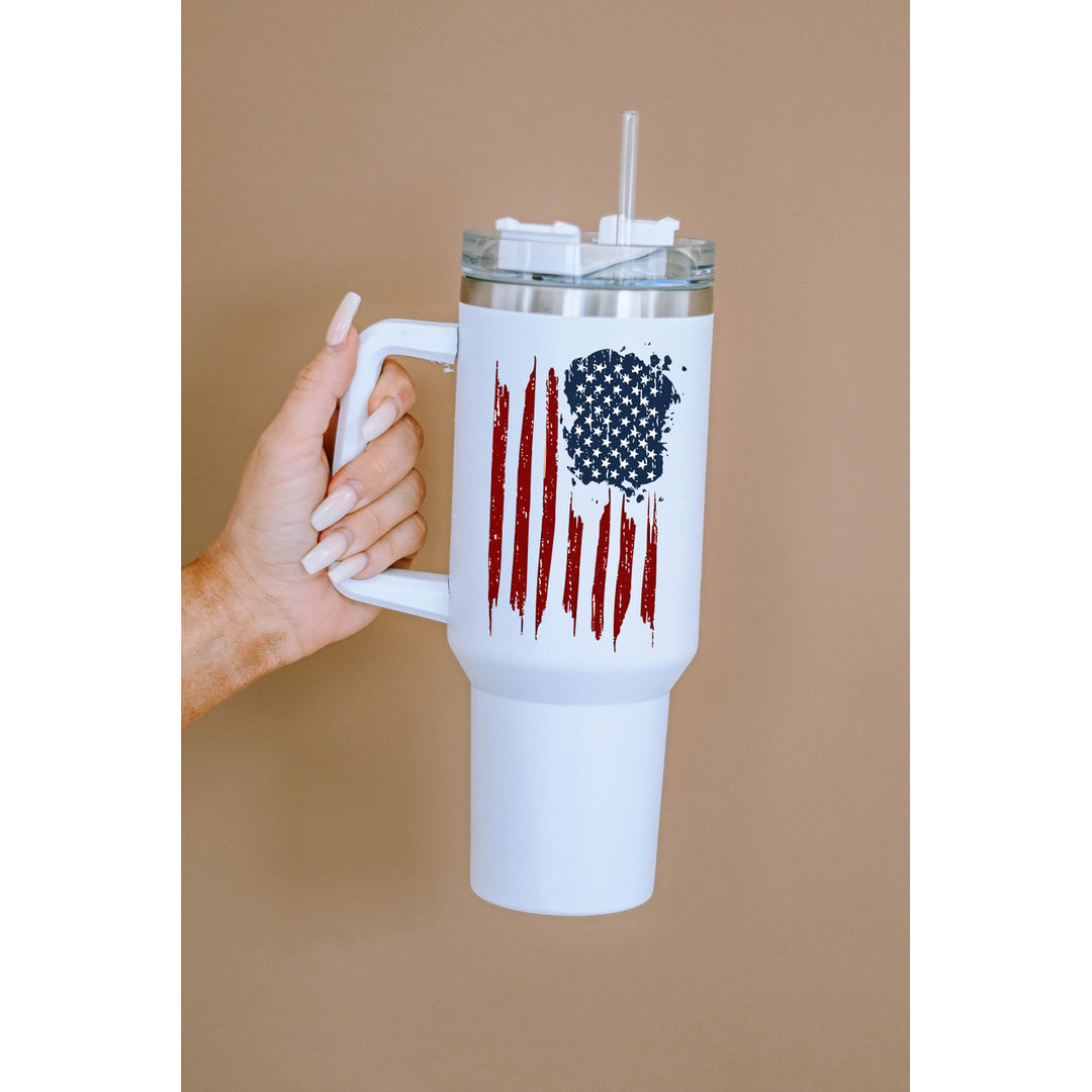 White American Flag Print Stainless Steel Portable Cup with Straw Image 7