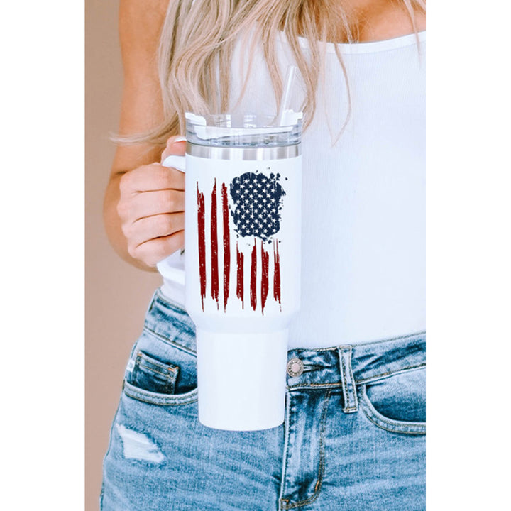 White American Flag Print Stainless Steel Portable Cup with Straw Image 8