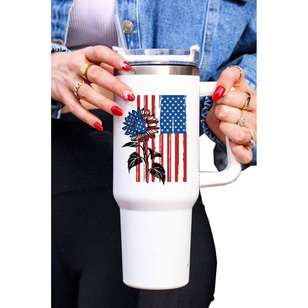 White American Flag Sunflower Print Stainless Steel Cup 40oz Image 2