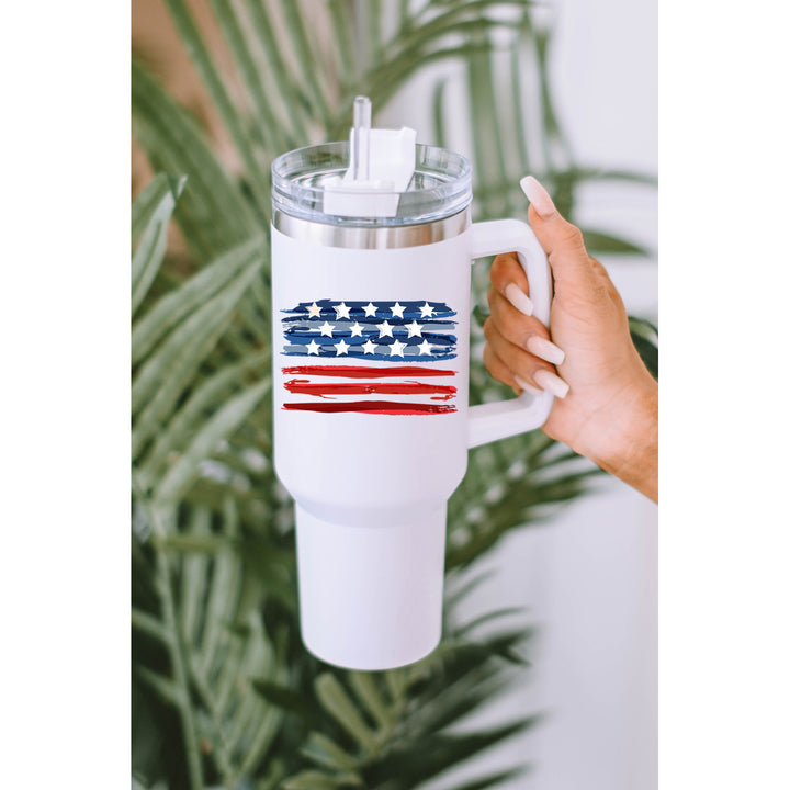 White US Stars and Stripe Print Lid Straw Vacuum Cup 40oz Image 4