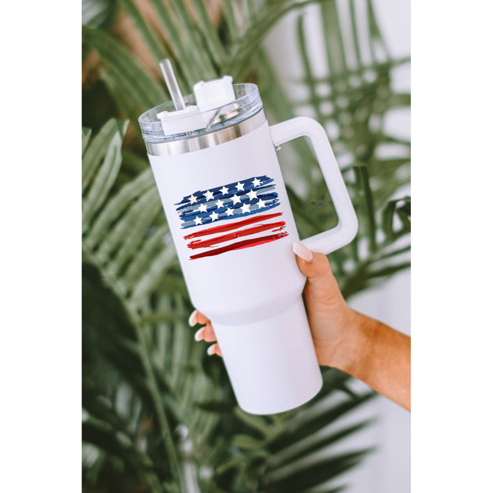 White US Stars and Stripe Print Lid Straw Vacuum Cup 40oz Image 6