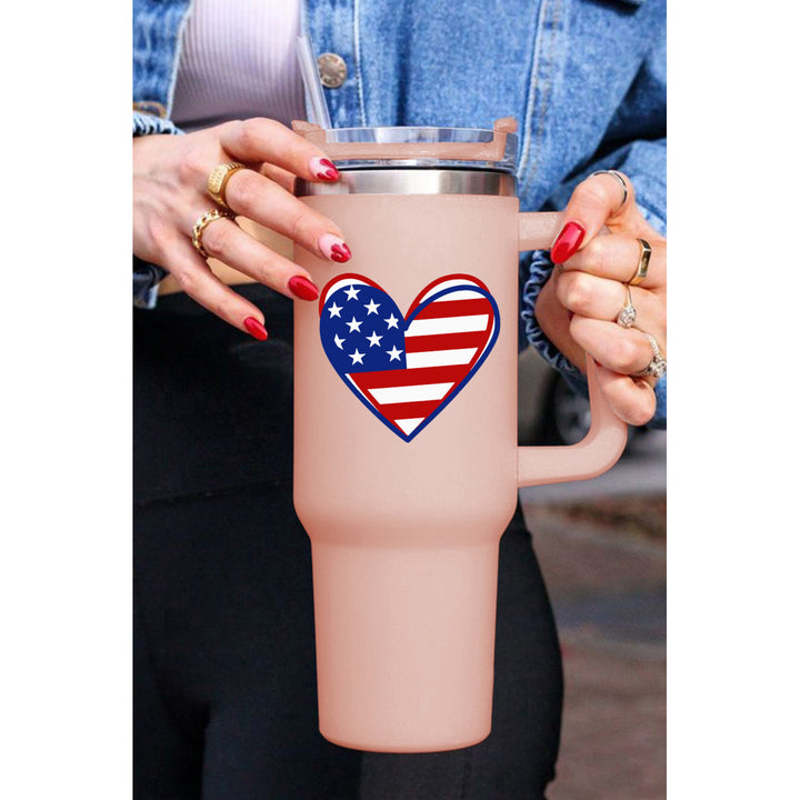 Pink US Flag Heart Shape Print Stainless Steel Vacuum Cup 40oz Image 1