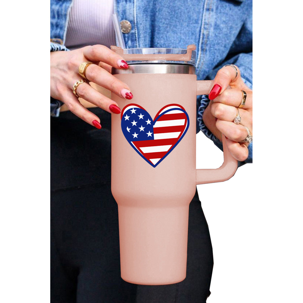 Pink US Flag Heart Shape Print Stainless Steel Vacuum Cup 40oz Image 2