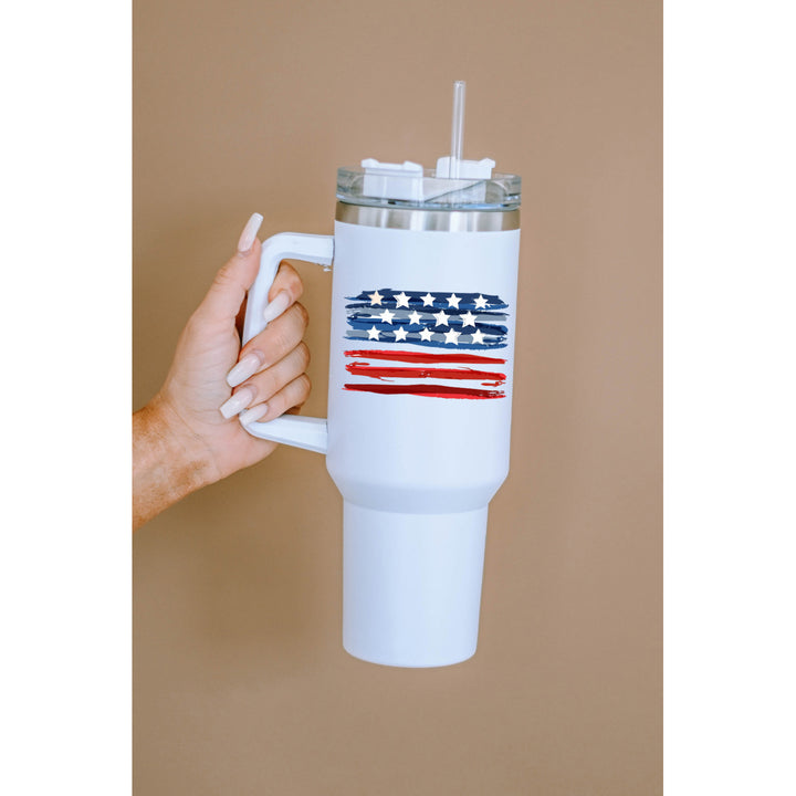 White US Stars and Stripe Print Lid Straw Vacuum Cup 40oz Image 7