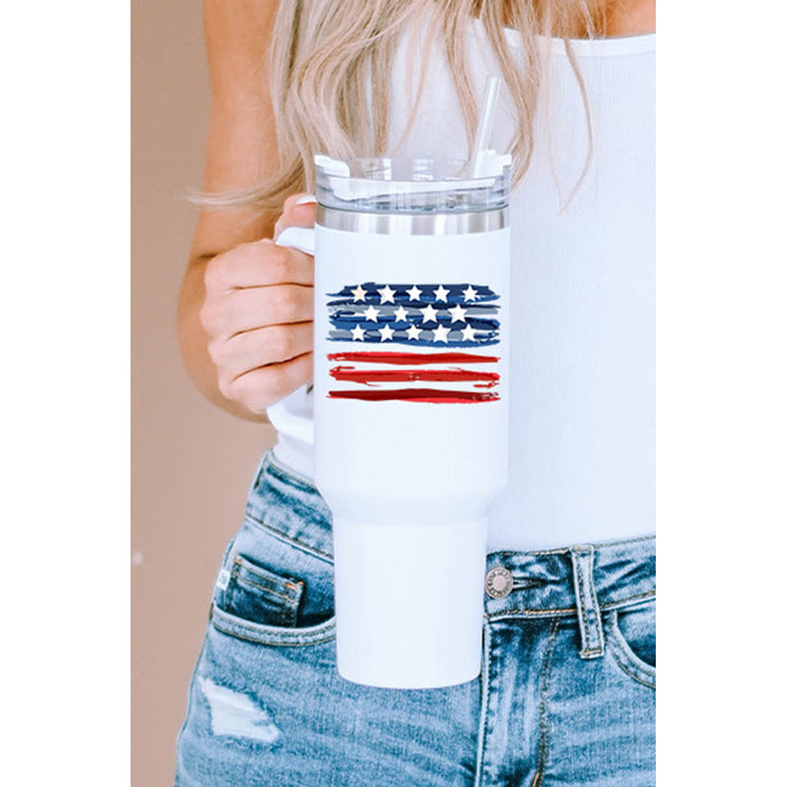 White US Stars and Stripe Print Lid Straw Vacuum Cup 40oz Image 8