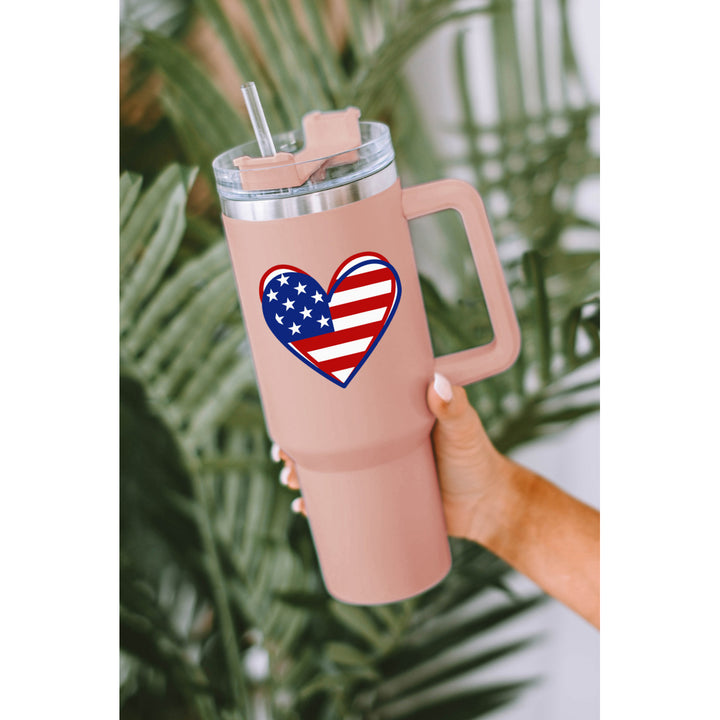 Pink US Flag Heart Shape Print Stainless Steel Vacuum Cup 40oz Image 3