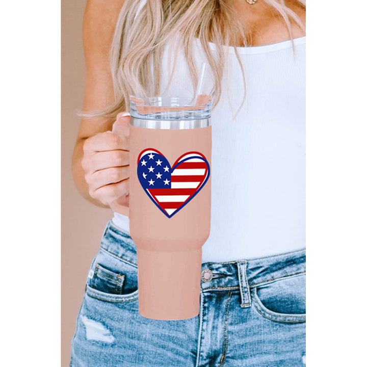 Pink US Flag Heart Shape Print Stainless Steel Vacuum Cup 40oz Image 4