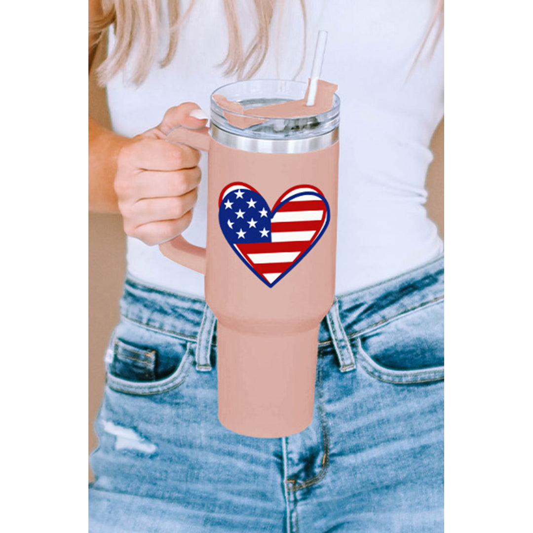Pink US Flag Heart Shape Print Stainless Steel Vacuum Cup 40oz Image 6