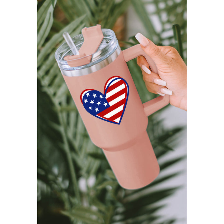 Pink US Flag Heart Shape Print Stainless Steel Vacuum Cup 40oz Image 7