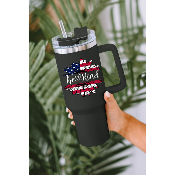 Black Be Kind American Flag Sunflower Print Stainless Portable Cup Image 3
