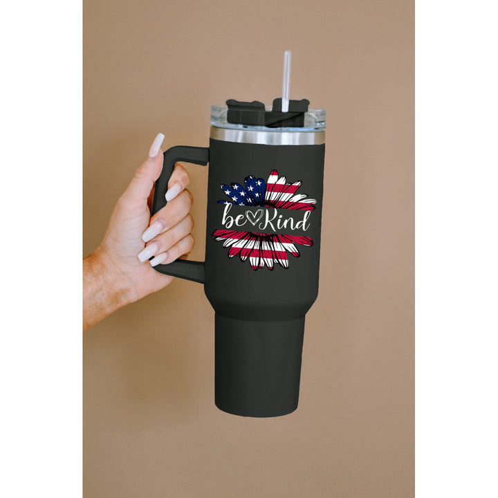 Black Be Kind American Flag Sunflower Print Stainless Portable Cup Image 4
