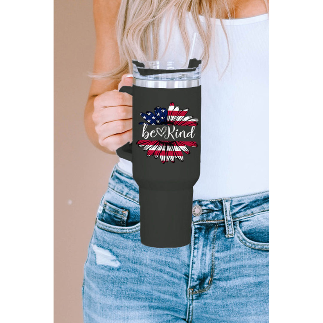 Black Be Kind American Flag Sunflower Print Stainless Portable Cup Image 6