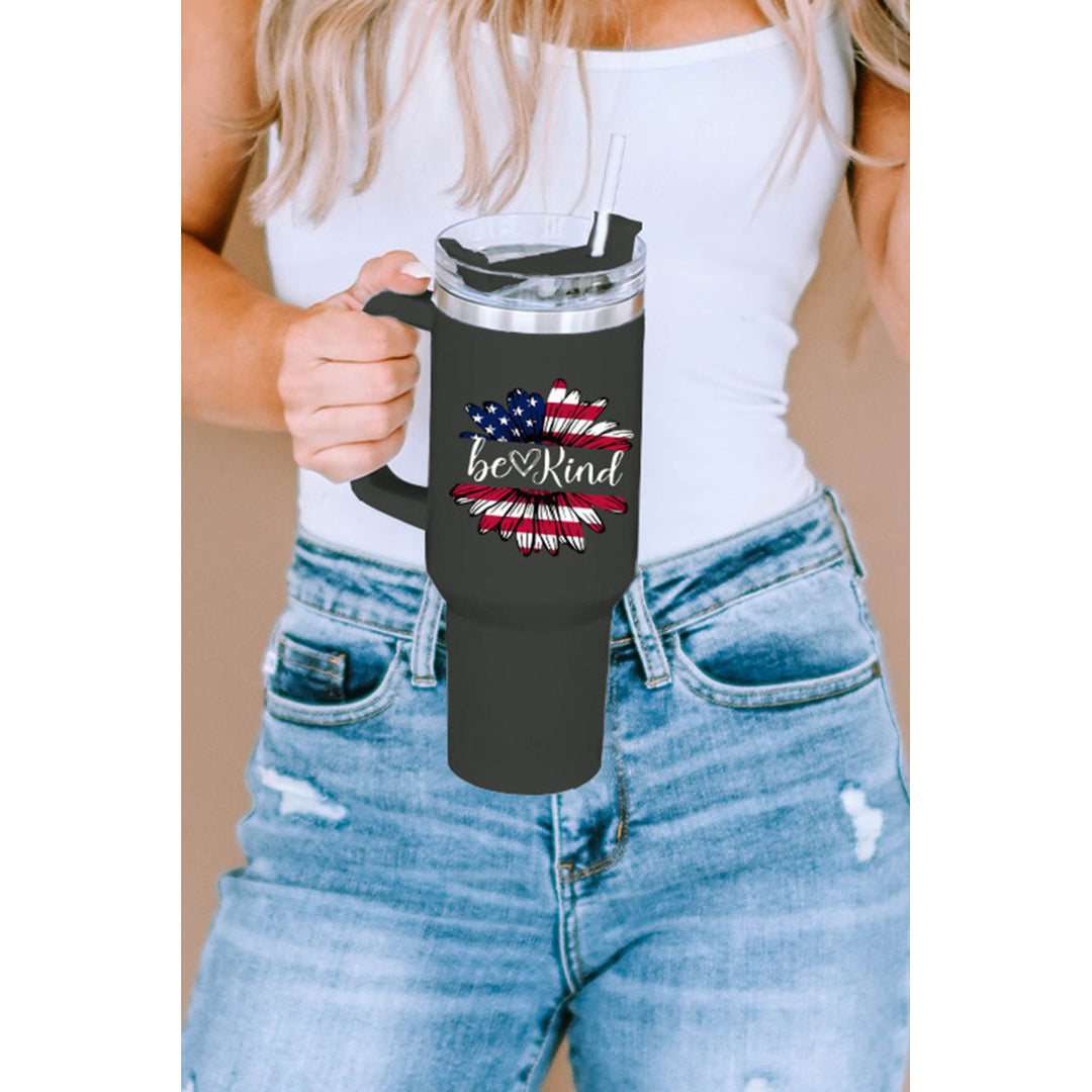 Black Be Kind American Flag Sunflower Print Stainless Portable Cup Image 7