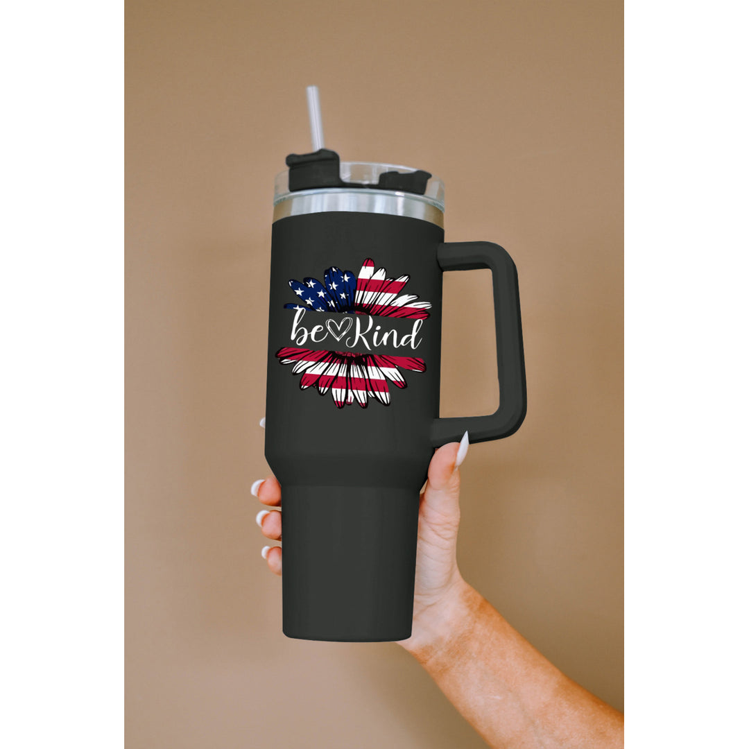 Black Be Kind American Flag Sunflower Print Stainless Portable Cup Image 8