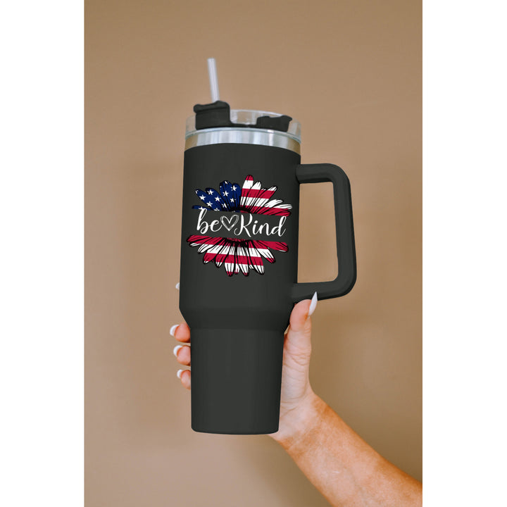 Black Be Kind American Flag Sunflower Print Stainless Portable Cup Image 8