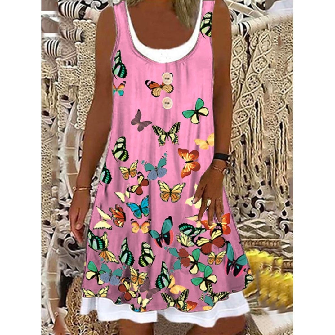 Womens Butterfly Fake Two-piece Printed Casual Sleeveless Dress Loose Plus Size Soft and Comfortable Summer Dress Image 4